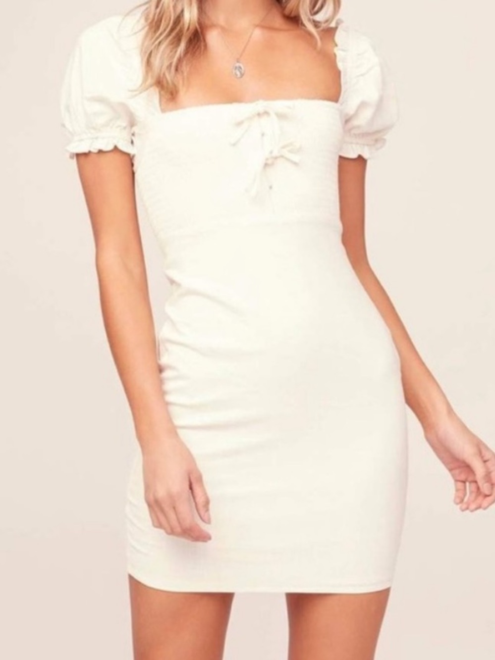 ASTR THE LABEL Sm Nina Mini Dress Off White Puffed Sleeves